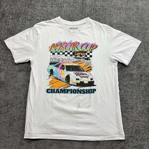 NASCAR Cup Series Racing Graphic Tee Mens Medium White Y2K Retro Sport Shirt